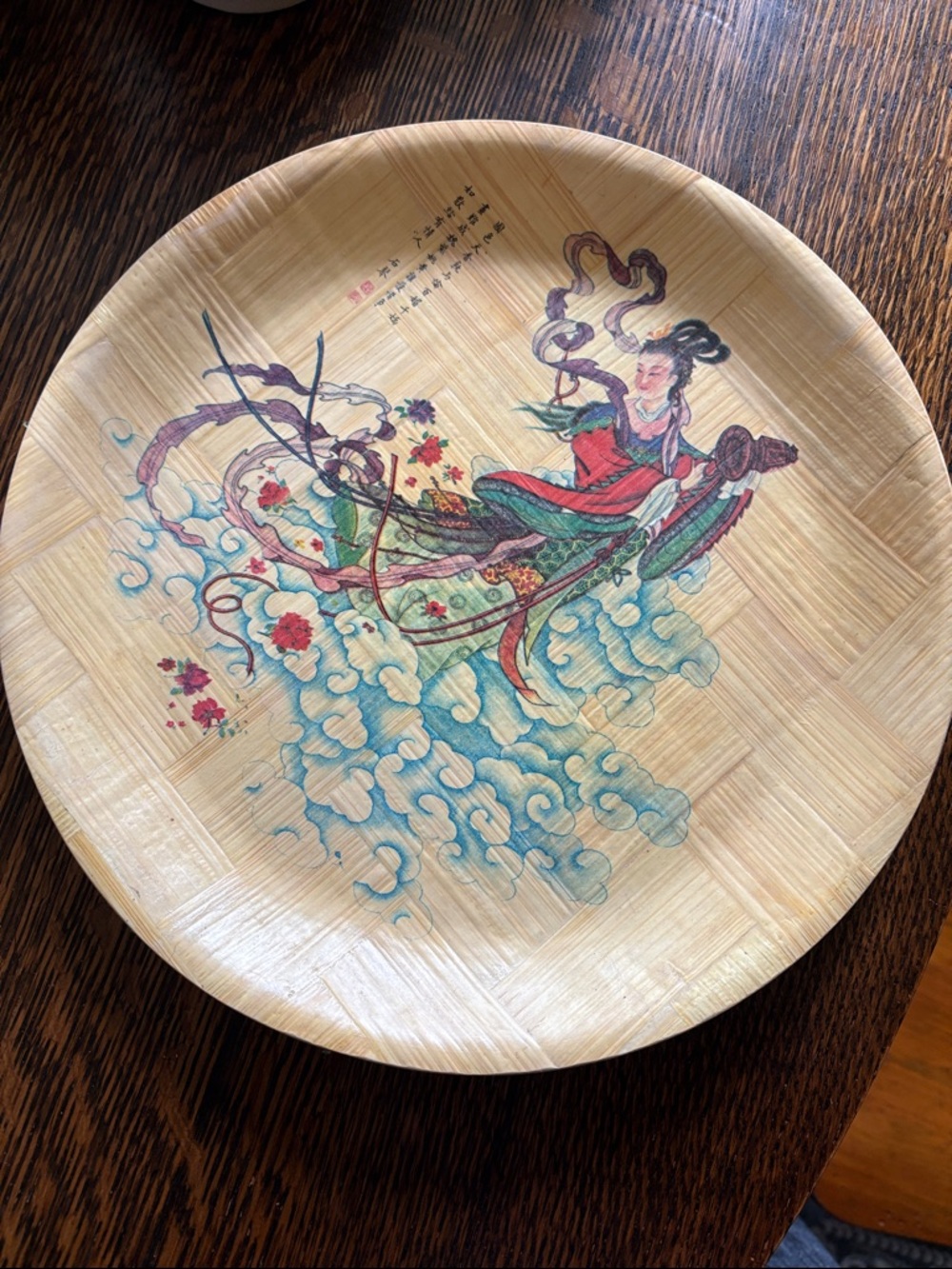 Vintage Hand-Painted Bamboo Wall Plate with Asian Motif